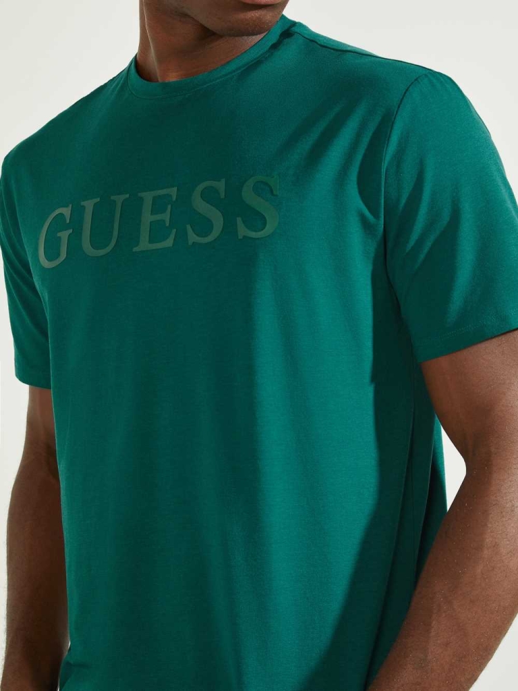 Green Men's GUESS Eco Alphy T-Shirts | USA53VMDPS