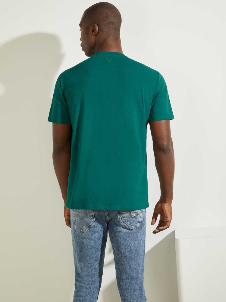 Green Men's GUESS Eco Alphy T-Shirts | USA53VMDPS