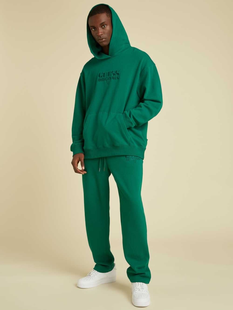 Green Men's GUESS Originals Kit Logo Hoodies | USA43DWJRC