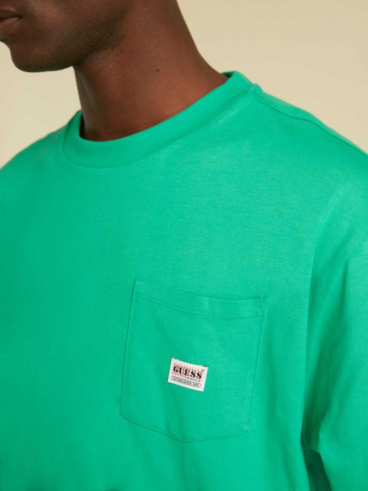 Green Men's GUESS Originals Kit Pocket T-Shirts | USA95EPWTY