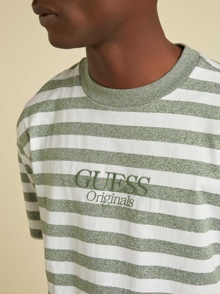 Green Men's GUESS Originals Striped T-Shirts | USA08YKAFP