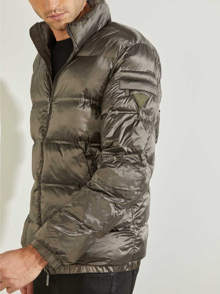 Green Men's GUESS Quilted Puffer Jackets | USA91HCISP