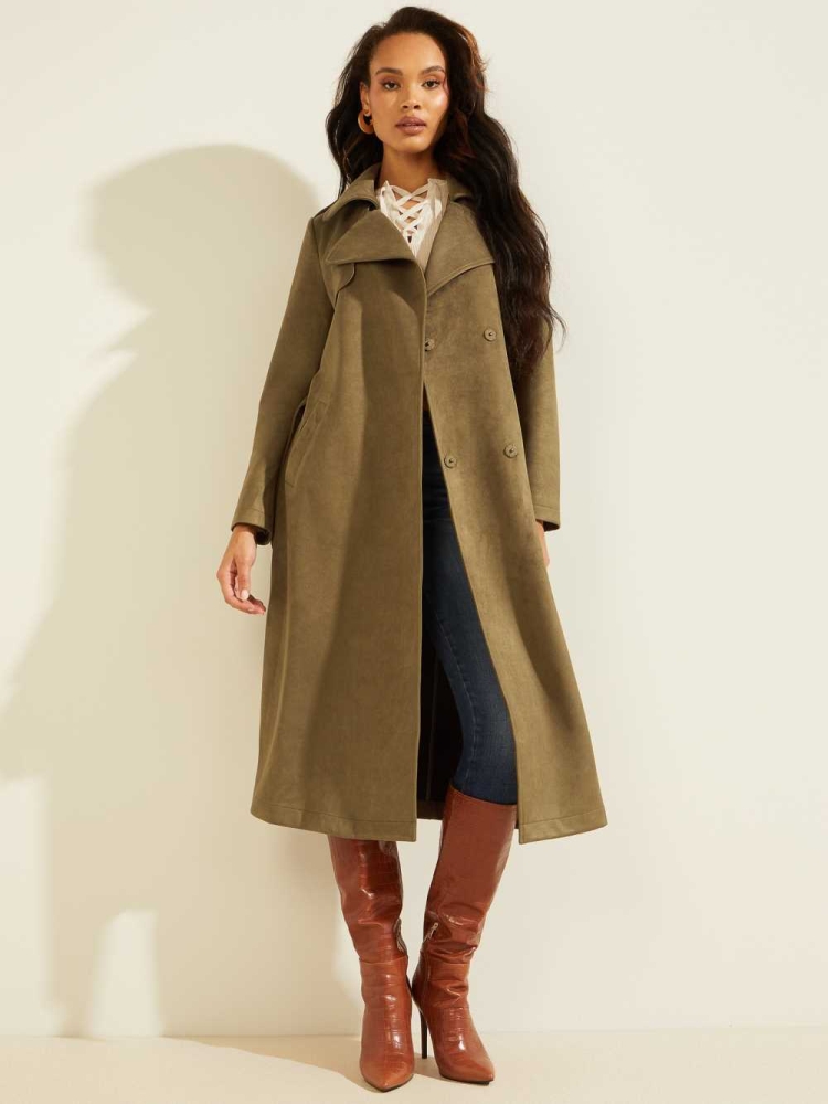 Green Women's GUESS Baraa Longline Trench Coats | USA70GRVZC