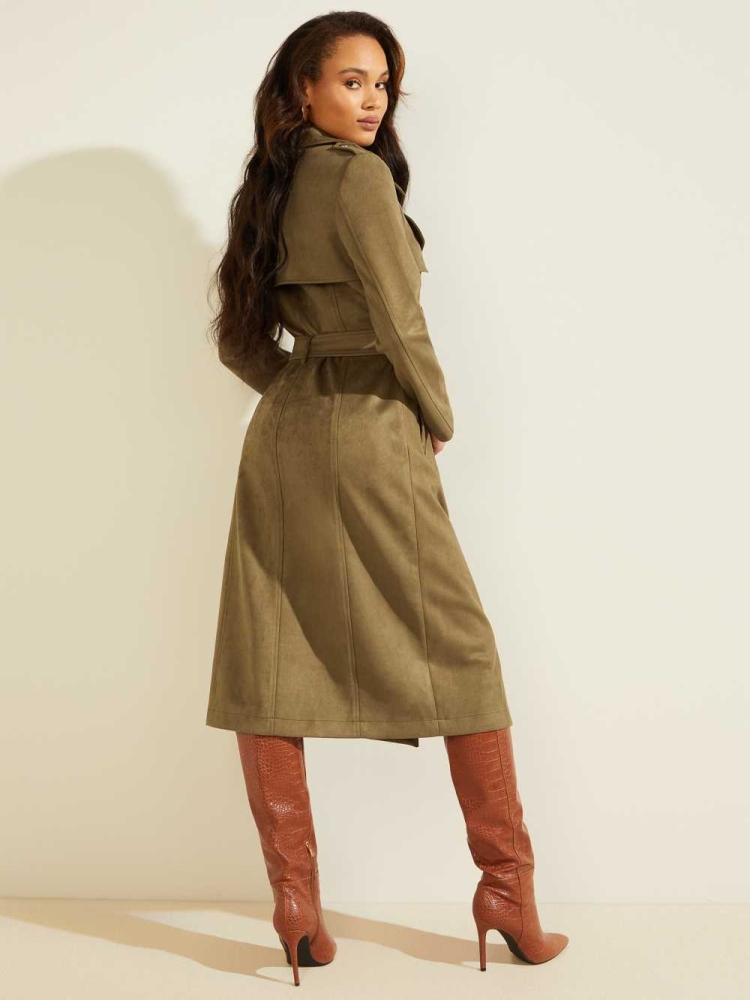 Green Women's GUESS Baraa Longline Trench Coats | USA70GRVZC