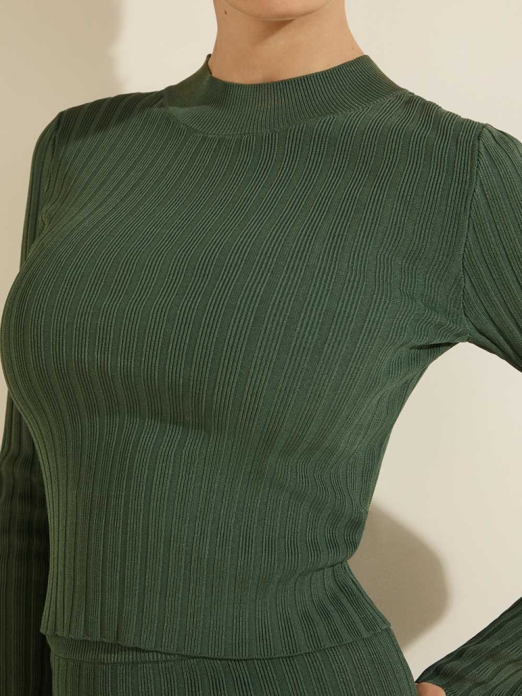 Green Women's GUESS Caren Ribbed Sweaters | USA34TFIGR