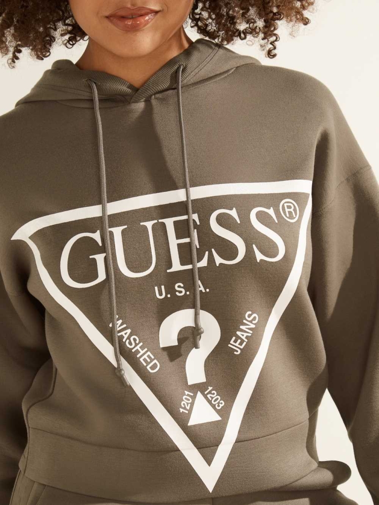 Green Women's GUESS Eco Logo Hooded Sweatshirt | USA65DKSVY