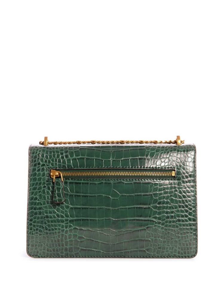 Green Women's GUESS Katey Croc Convertible Crossbodies | USA43AZKBG