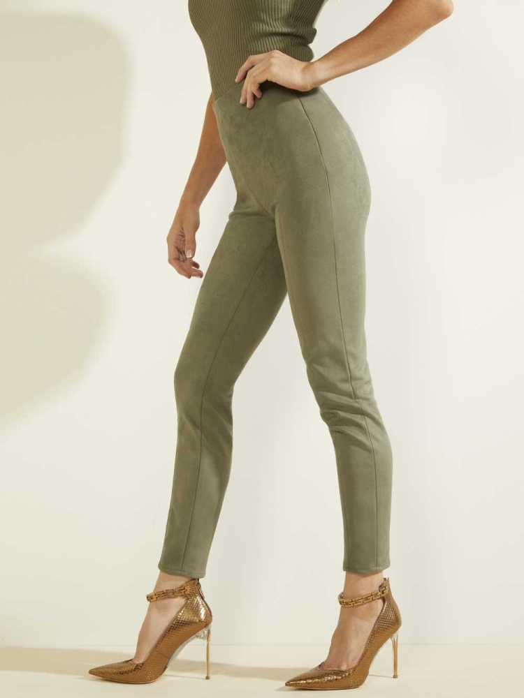 Green Women's GUESS Maya Faux-Suede Leggings | USA79KZTPY