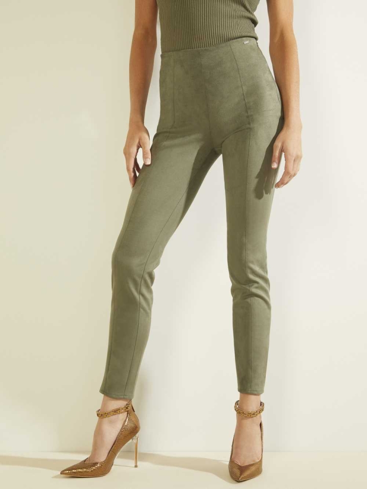 Green Women\'s GUESS Maya Faux-Suede Leggings | USA79KZTPY