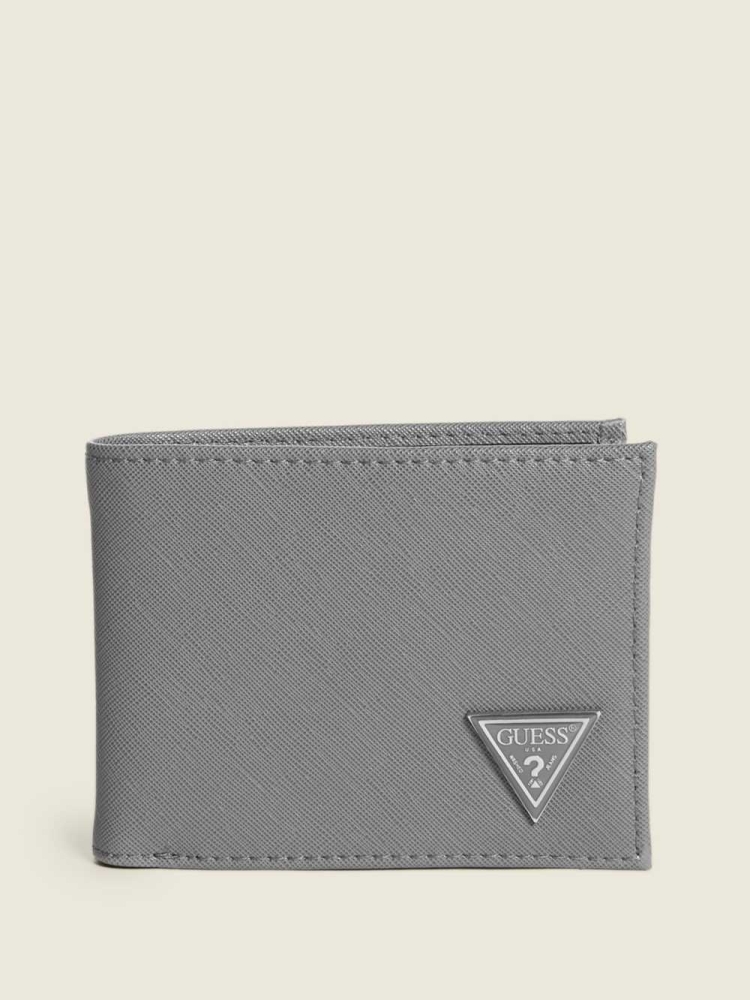 Grey Men\'s GUESS Certosa Leather Billfold Wallets | USA52UGTRZ