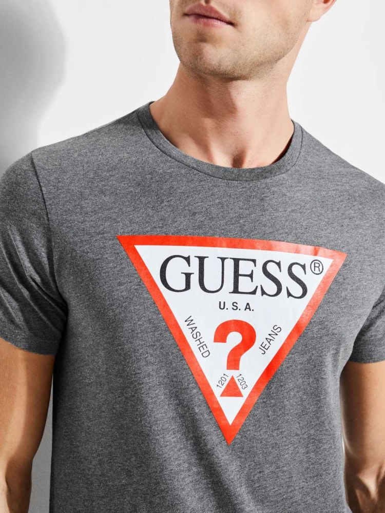 Grey Men's GUESS Classic Logo T-Shirts | USA85QKALW