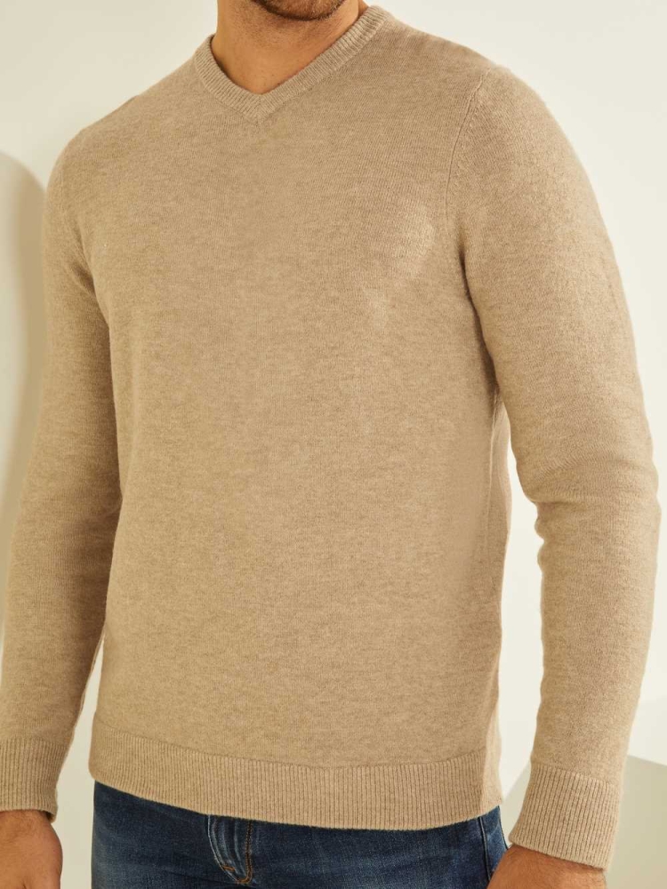 Grey Men's GUESS Esmere Wool-Blend V-Neck Sweaters | USA38SBVCU