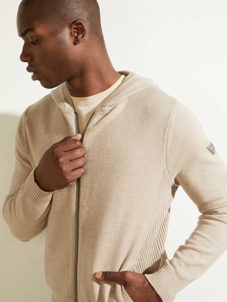 Grey Men's GUESS Liam Zip-Up Hoodies | USA65DSGFP