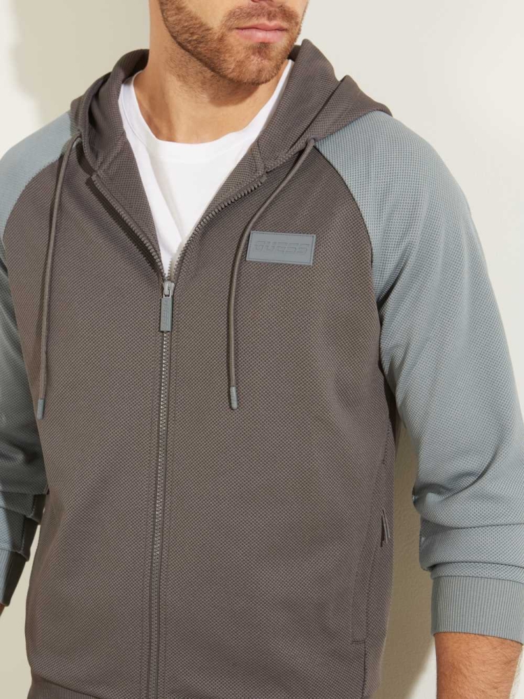 Grey Men's GUESS Logo Patch Active Hoodies | USA02XMPYF