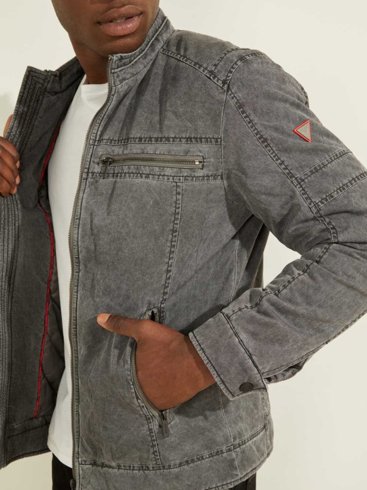 Grey Men's GUESS Moto Jackets | USA37DBVOS