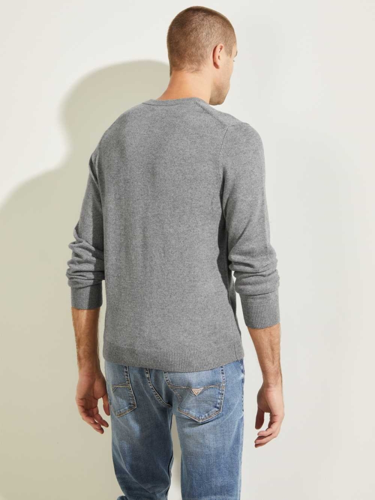 Grey Men's GUESS Owen V-Neck Sweaters | USA61NFHVA