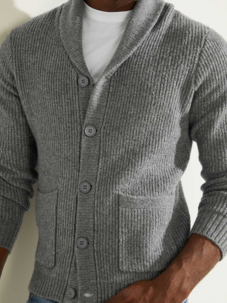 Grey Multicolor Men's GUESS Declan Shawl Cardigan Sweaters | USA60QCUWM