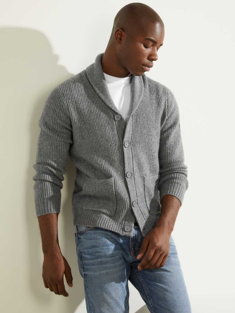 Grey Multicolor Men\'s GUESS Declan Shawl Cardigan Sweaters | USA60QCUWM