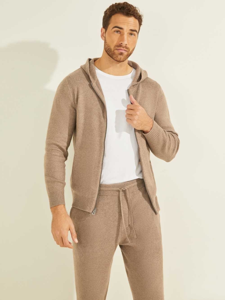 Grey Multicolor Men's GUESS Esmere Wool-Blend Zip Hoodies | USA23GAKUJ