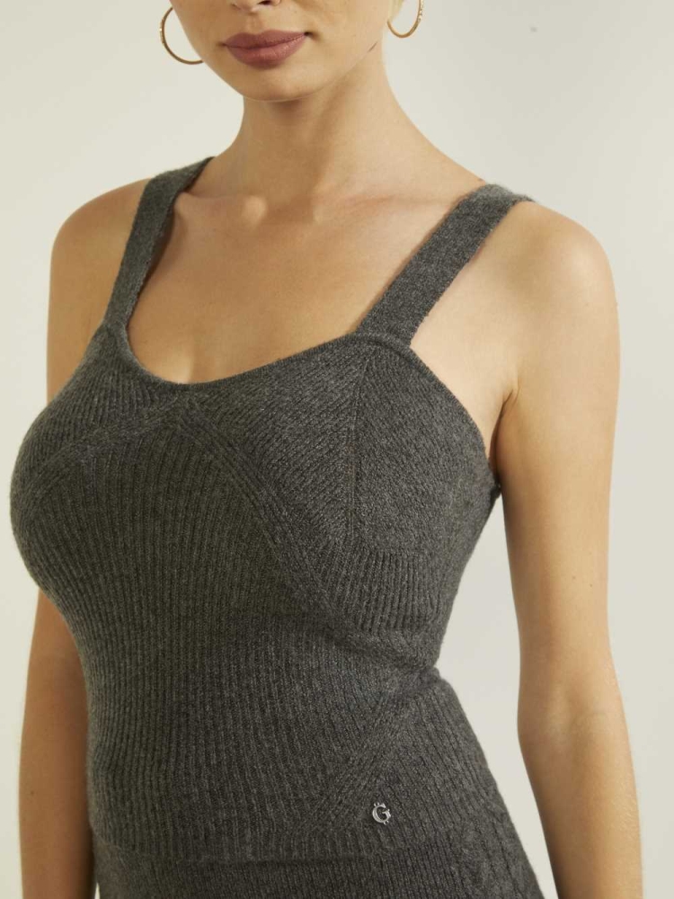 Grey Multicolor Women's GUESS Serena Ribbed Tank Top | USA35BIOVQ