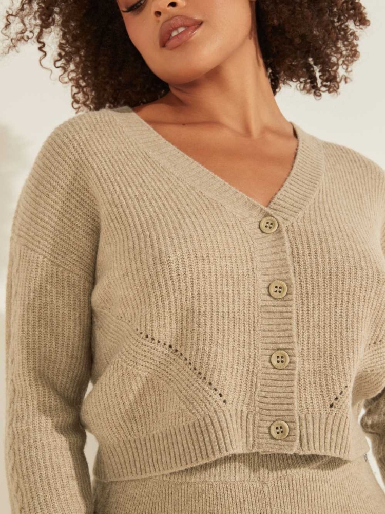 Grey Women's GUESS Serena Cable Knit Cardigan | USA86LNQXS