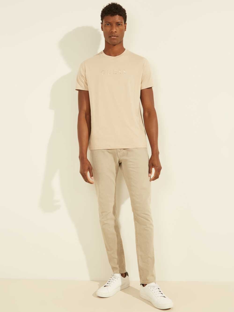 Khaki Men's GUESS Dyed Skinny Jeans | USA42FBRPH