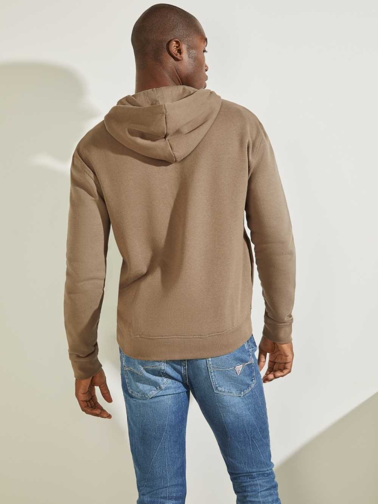 Khaki Men's GUESS Eco Aldwin Zip-Up Sweatshirt | USA76YEXGM