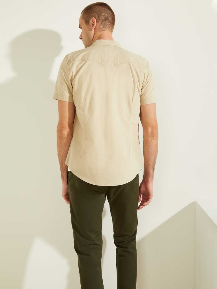 Khaki Men's GUESS Nottingham Western Shirts | USA35QFKIC