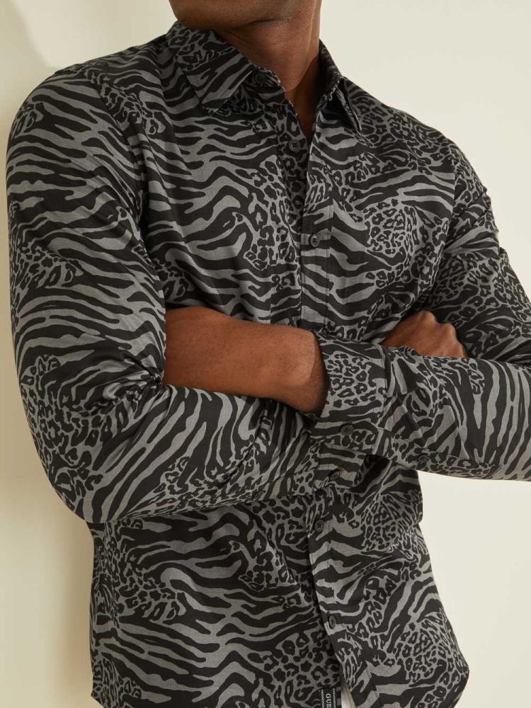 Leopard Men's GUESS Luxe Electric Tiger Shirts | USA53GCKWD