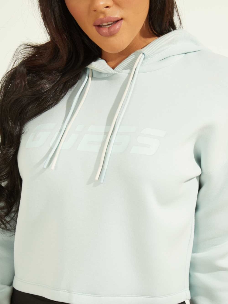 Light Blue Women's GUESS Double Drawstring Hooded Sweatshirt | USA97BTJFR