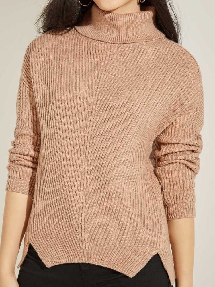 Light Coffee Women's GUESS Doni Turtleneck Sweaters | USA47ENFCV