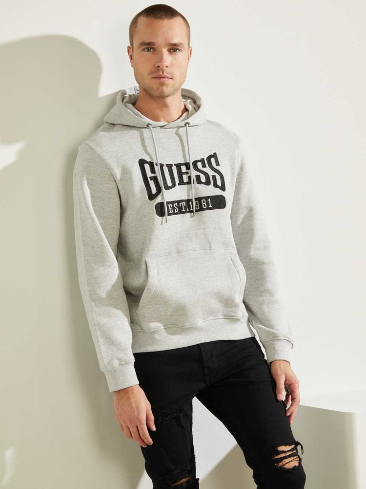 Light Grey Men\'s GUESS Logo Active Hoodies | USA76HGFPV