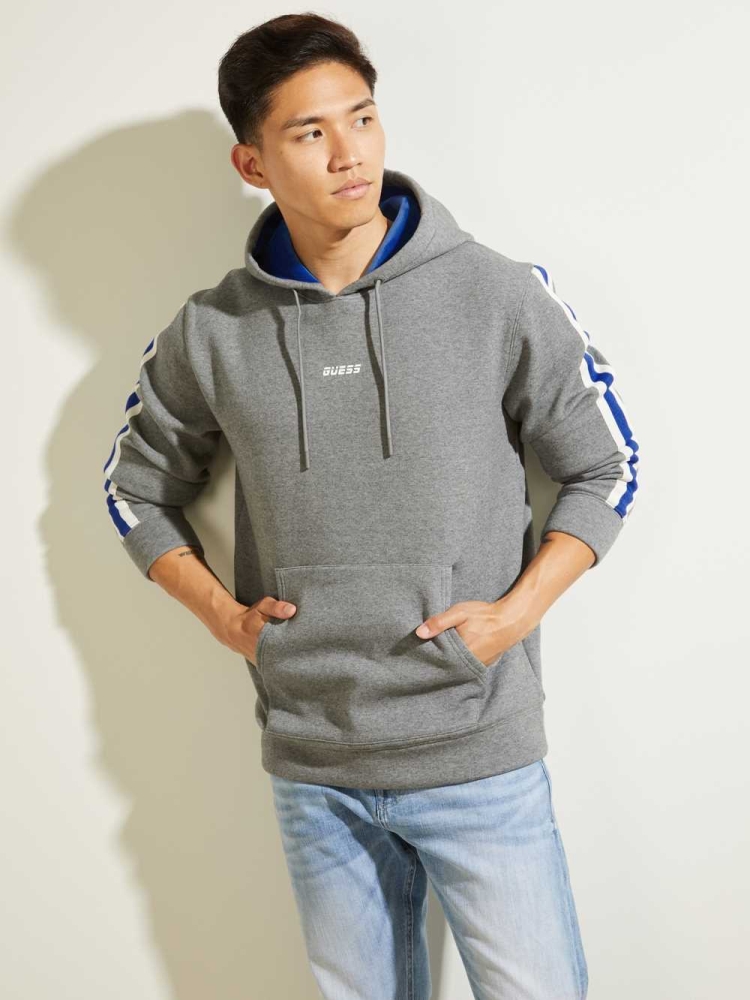 Light Grey Men\'s GUESS Side Stripe Hoodies | USA52VZCJT