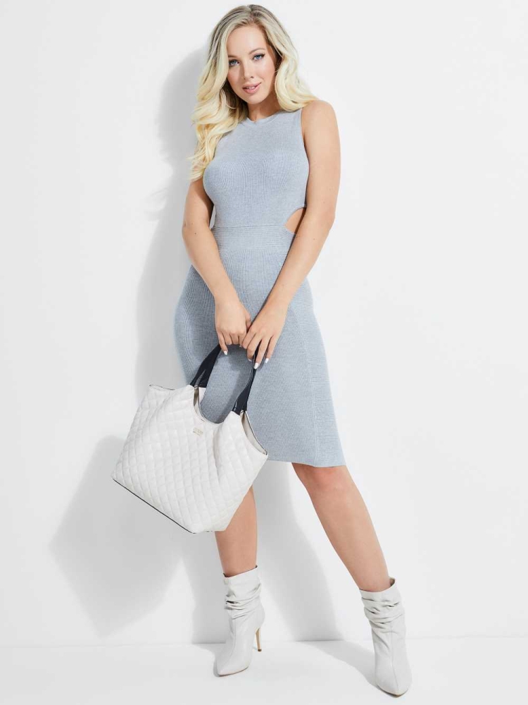 Light Grey Women's GUESS Allison Cutout Rib-Knit Dresses | USA78EIYXU