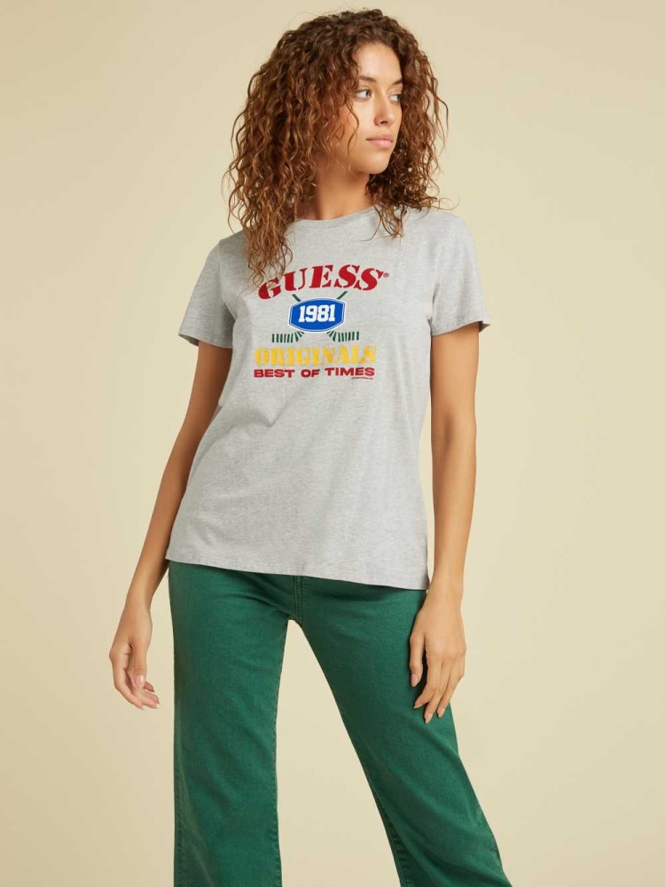 Light Grey Women's GUESS Originals Easy Logo T-Shirts | USA85YEPQZ