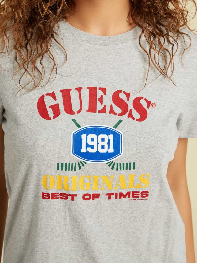 Light Grey Women's GUESS Originals Easy Logo T-Shirts | USA85YEPQZ