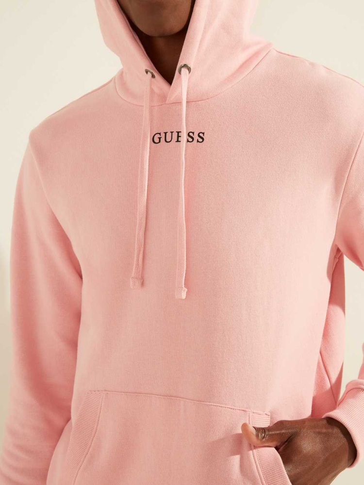 Light Pink Men's GUESS Eco Roy Embroidered Logo Hoodies | USA46ABTLS