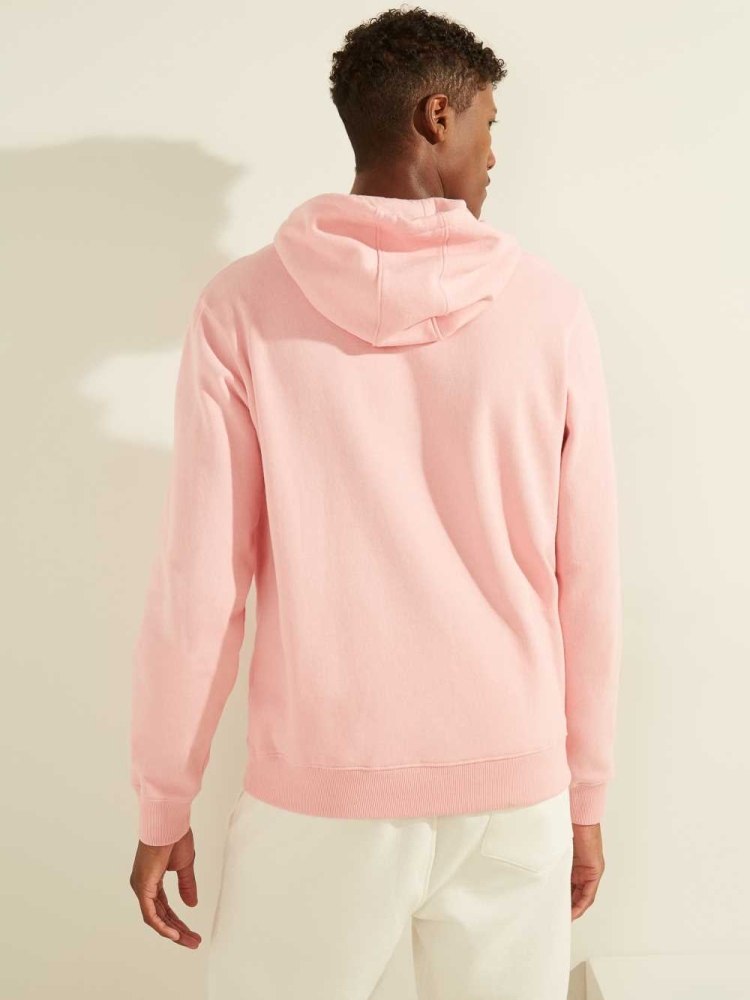 Light Pink Men's GUESS Eco Roy Embroidered Logo Hoodies | USA46ABTLS