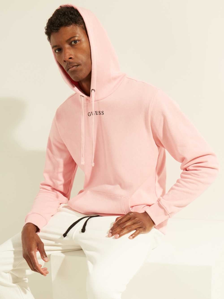 Light Pink Men\'s GUESS Eco Roy Embroidered Logo Hoodies | USA46ABTLS