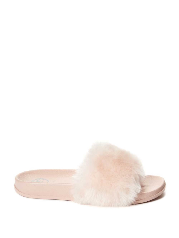 Light Pink Women's GUESS Buffie Leopard Faux-Fur Slide Slide Sandals | USA04LJBNE