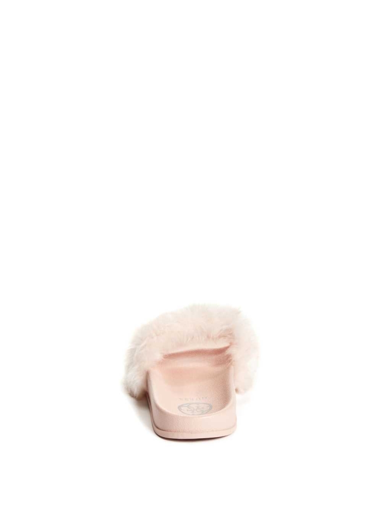 Light Pink Women's GUESS Buffie Leopard Faux-Fur Slide Slide Sandals | USA04LJBNE