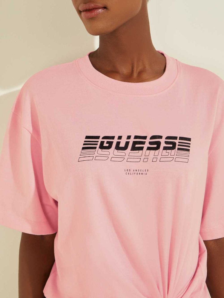 Light Pink Women's GUESS Eco Dalya Logo T-Shirts | USA61ABQIP