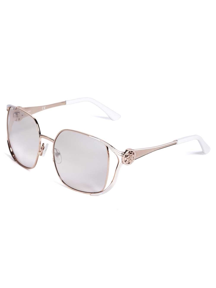 Light Pink Women's GUESS Vera Square Metal Sunglasses | USA87JXGRH