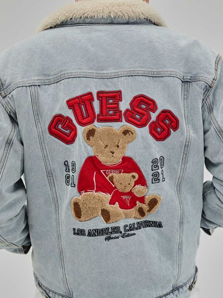 Light Wash Men's GUESS Originals Bear Denim Jackets | USA10FCMVO