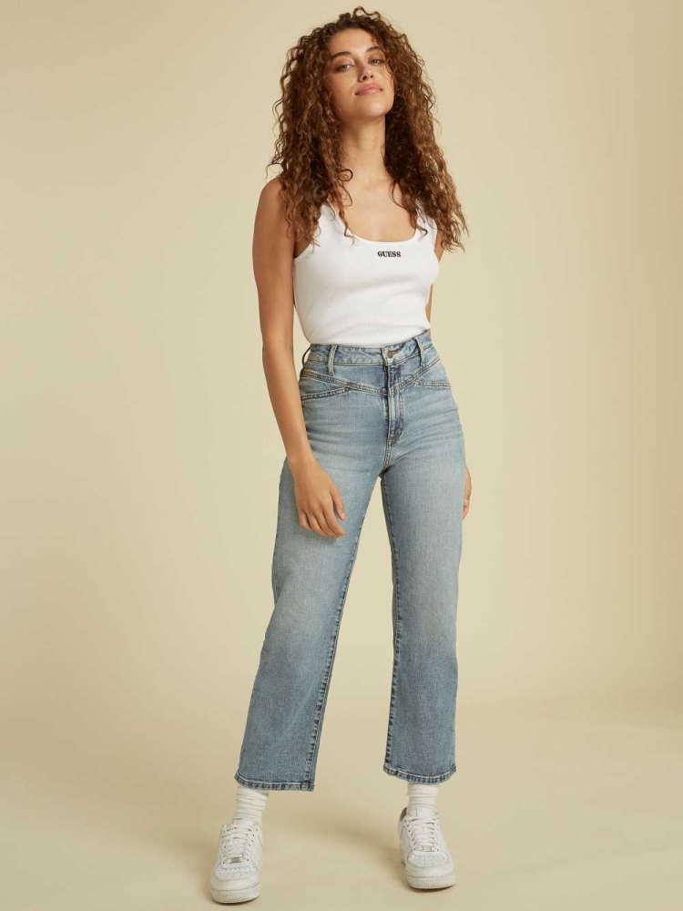 Light Wash Women's GUESS Originals Cropped Mom Jeans | USA54FSQTZ