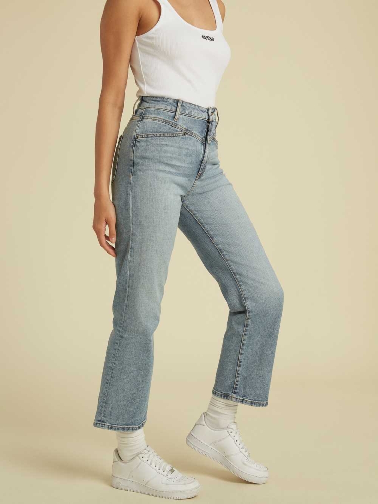 Light Wash Women's GUESS Originals Cropped Mom Jeans | USA54FSQTZ