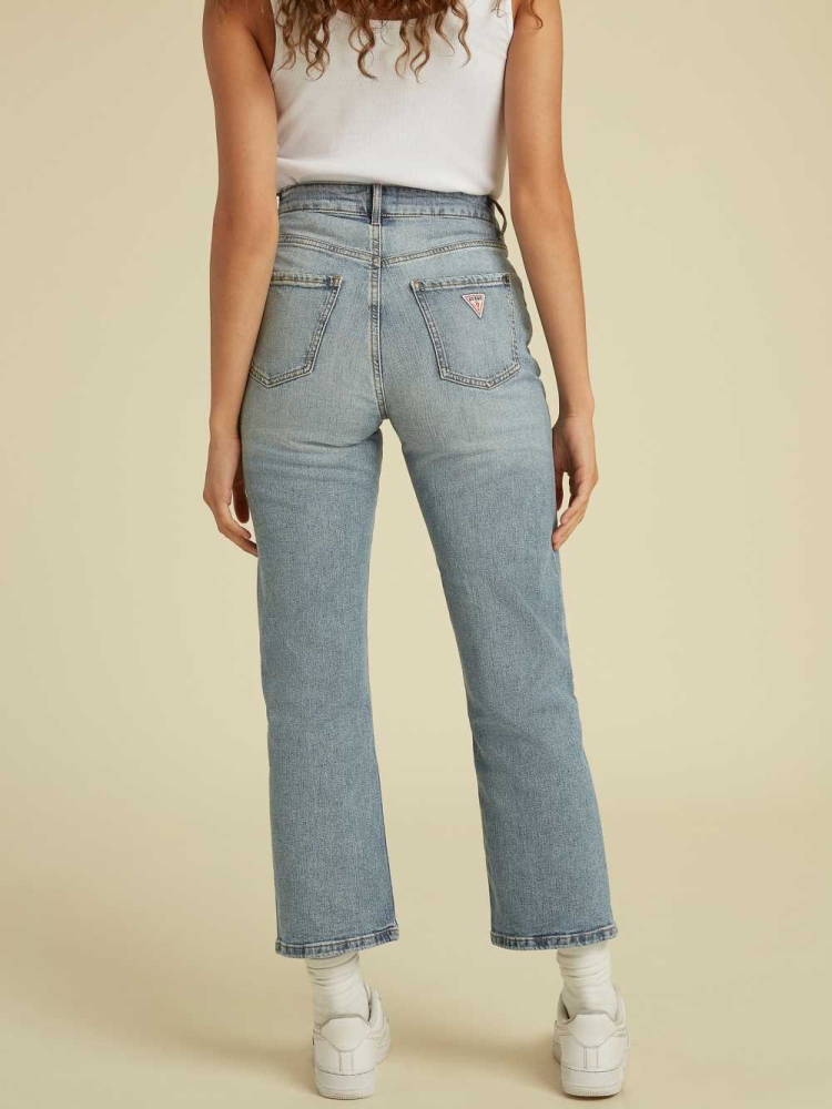 Light Wash Women's GUESS Originals Cropped Mom Jeans | USA54FSQTZ