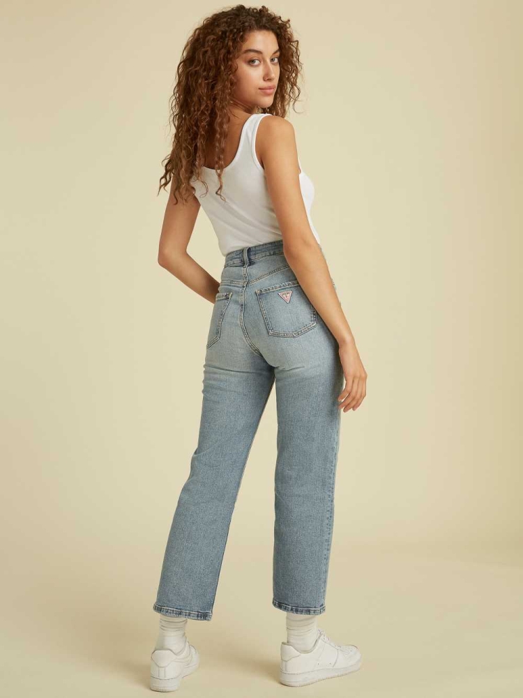 Light Wash Women's GUESS Originals Cropped Mom Jeans | USA54FSQTZ