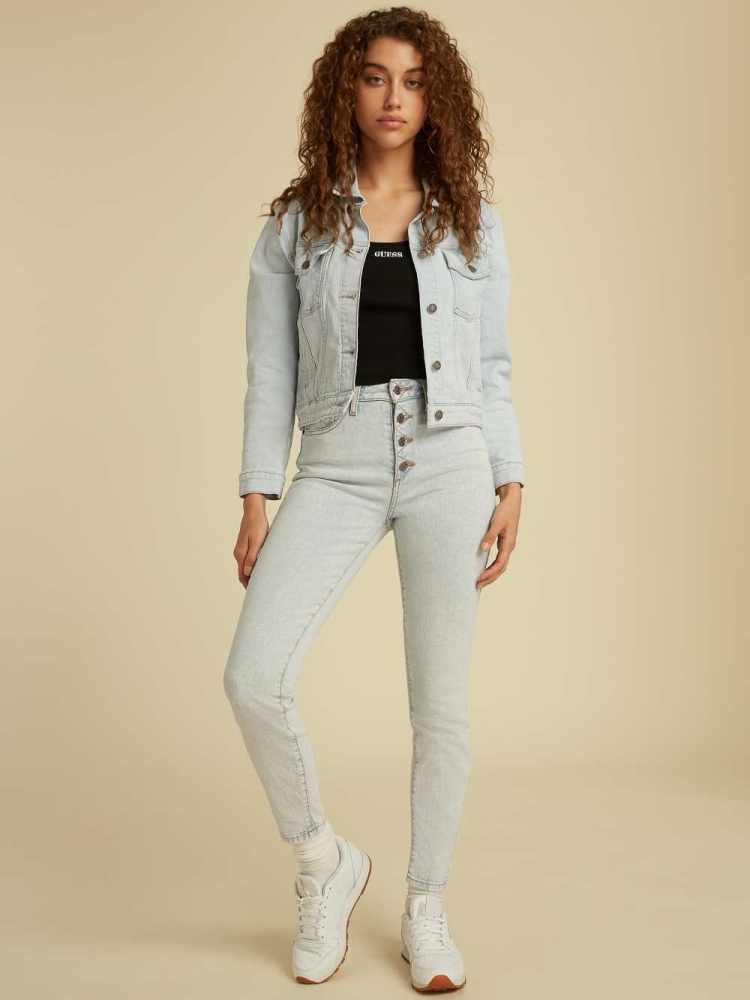 Light Wash Women's GUESS Originals Kit Denim Jackets | USA62QRPLA