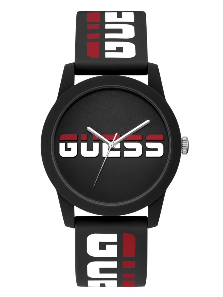 Multicolor Men\'s GUESS Black Logo Analog Watches | USA81KJQNV